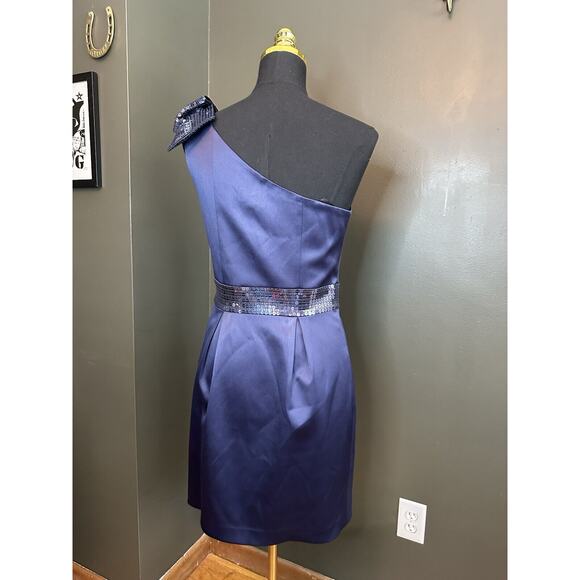 Laundry Shelli Segal Blue Sequin Bow One Shoulder Cocktail Party Dress Holiday 6 - Picture 9 of 9